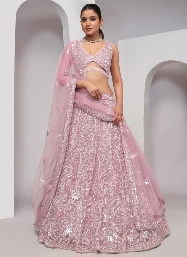 Soft Net Pink Wedding Wear Sequins Work Lehenga Choli